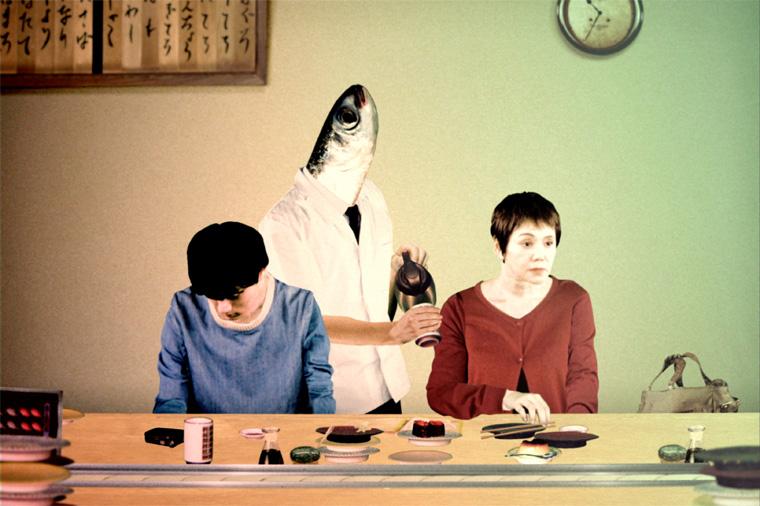 A short film about mother and son in discussion at a sushi restaurant